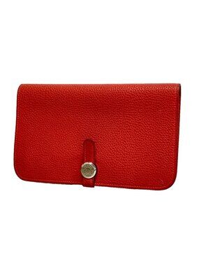 Hermes Wallet Dogon GM Togo Rouge Pivoine Silver